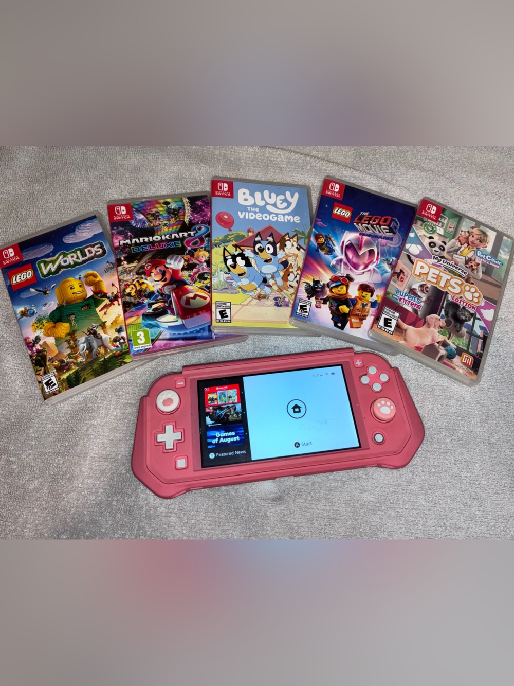 Nintendo Switch Lite Pink Handheld Console with Kids 5 Game Bundle